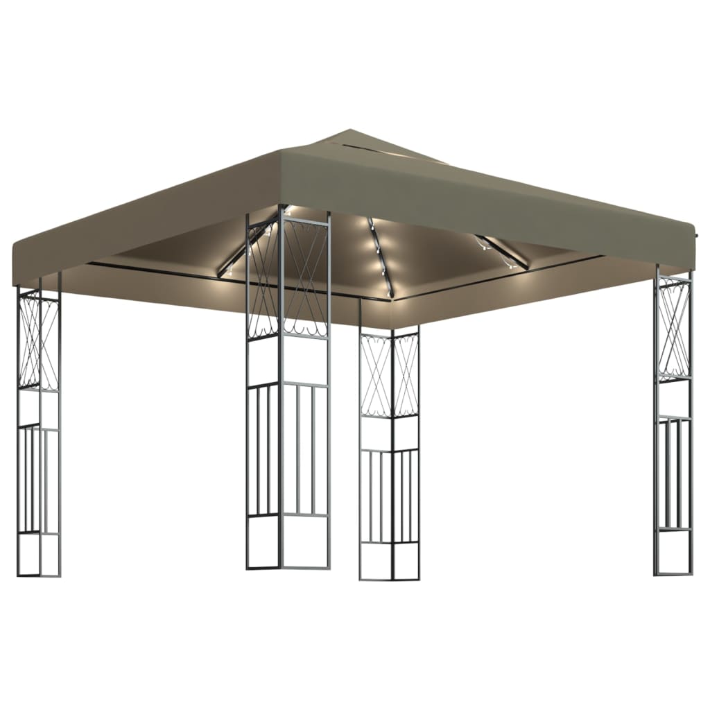 vidaXL Pavilion cu șiruri de lumini LED, gri taupe, 3x3 m, țesătură