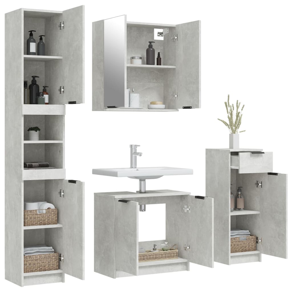 vidaXL Set dulapuri de baie, 4 piese, gri beton, lemn prelucrat