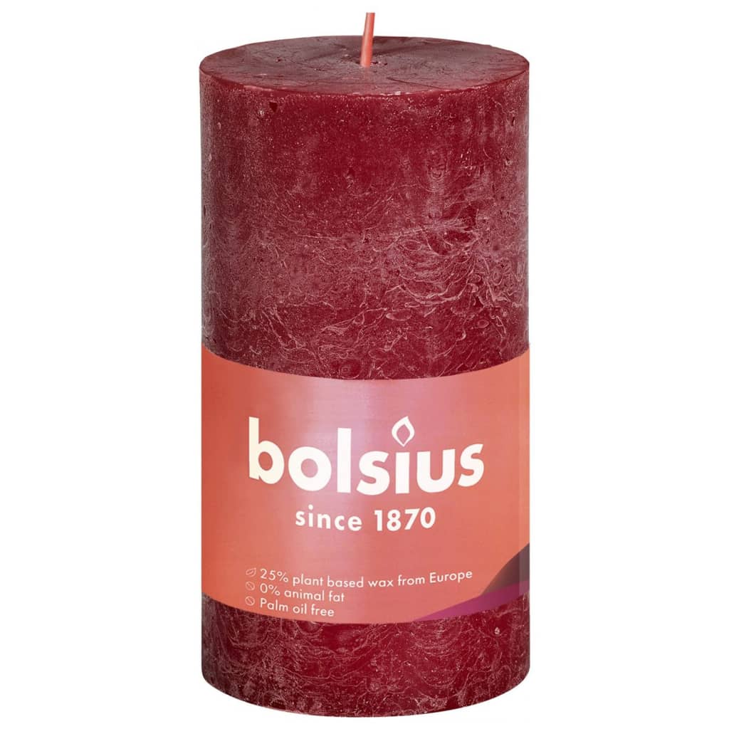 Bolsius Lumânări bloc rustice Shine, 8 buc., roșu catifelat, 100x50 mm