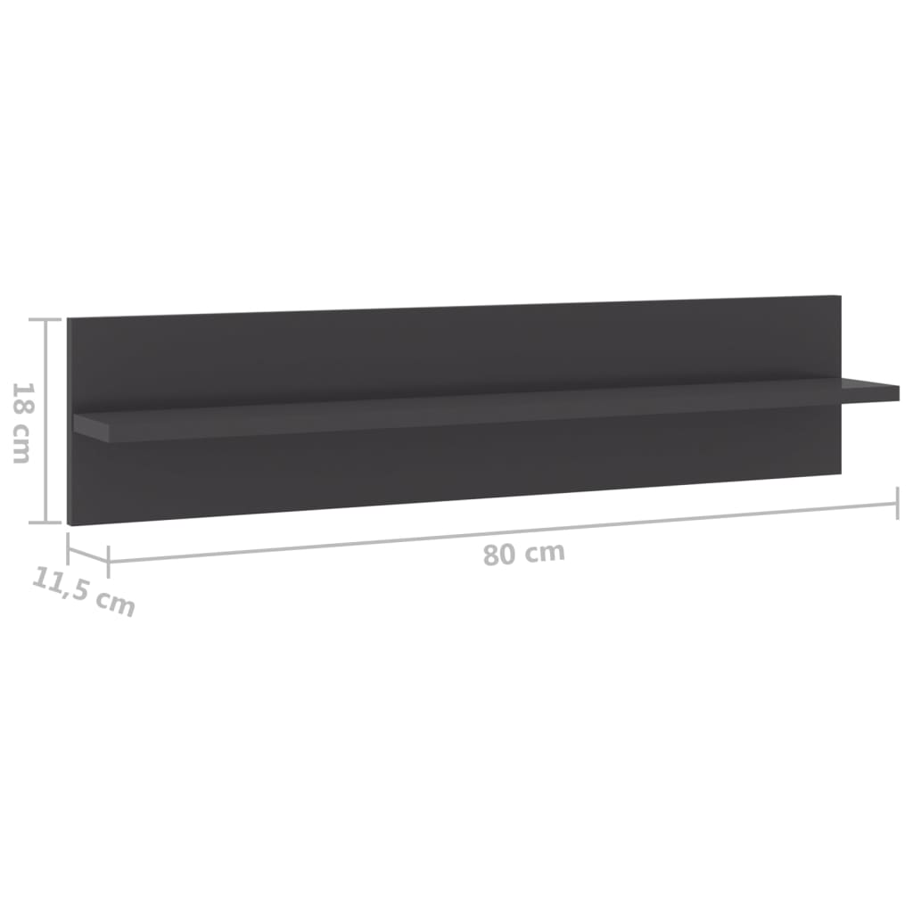 vidaXL Rafturi de perete 4 buc. gri extralucios 80x11,5x18 cm PAL
