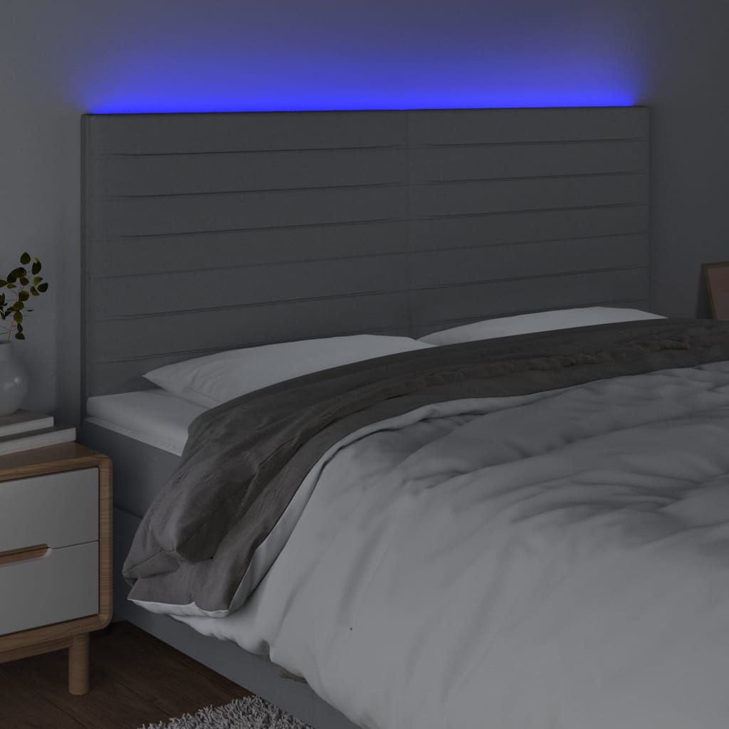 vidaXL Tăblie de pat cu LED, gri deschis, 180x5x118/128 cm, textil