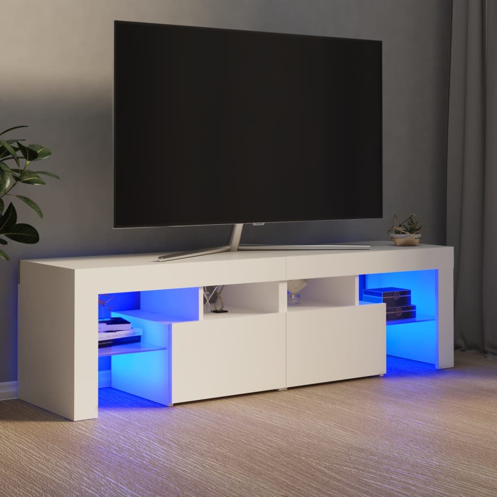 vidaXL Comodă TV cu lumini LED, alb, 140x36,5x40 cm