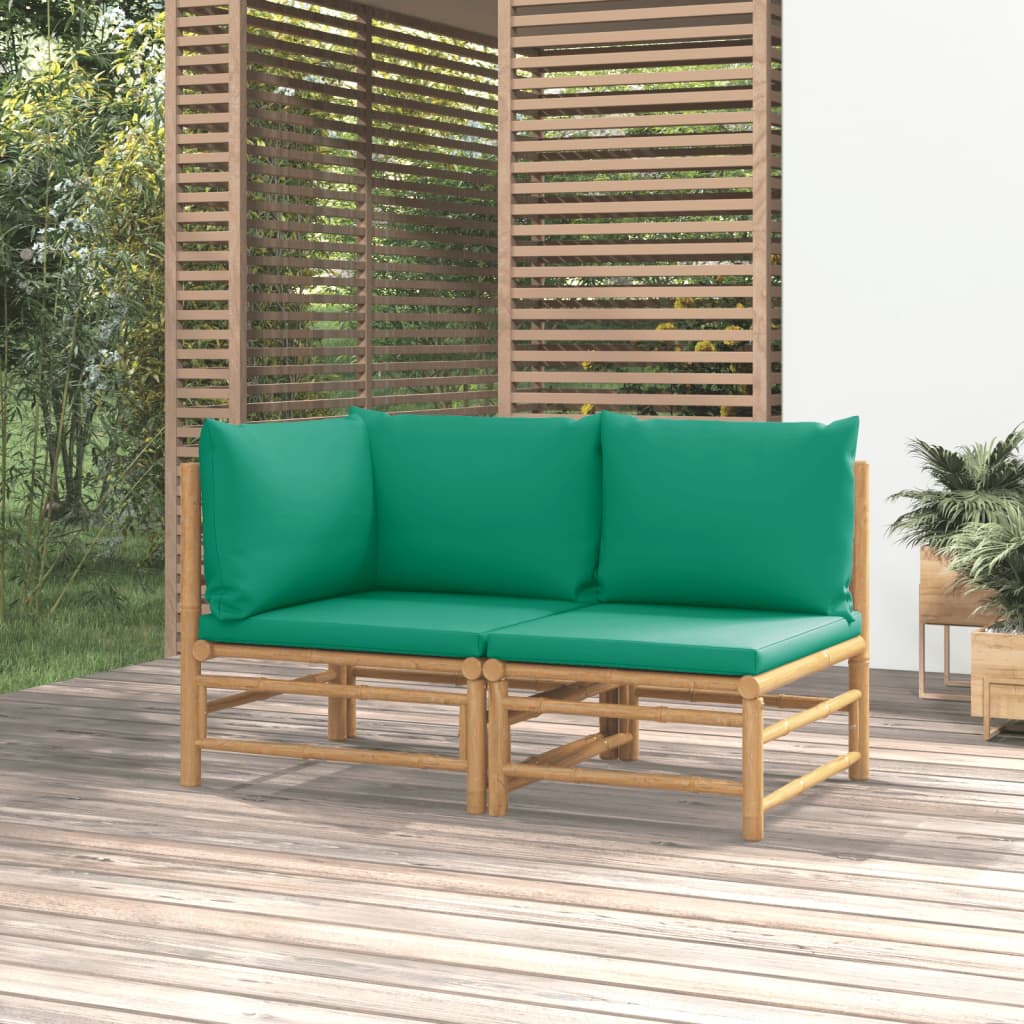 vidaXL Set mobilier de grădină cu perne verzi, 2 piese, bambus