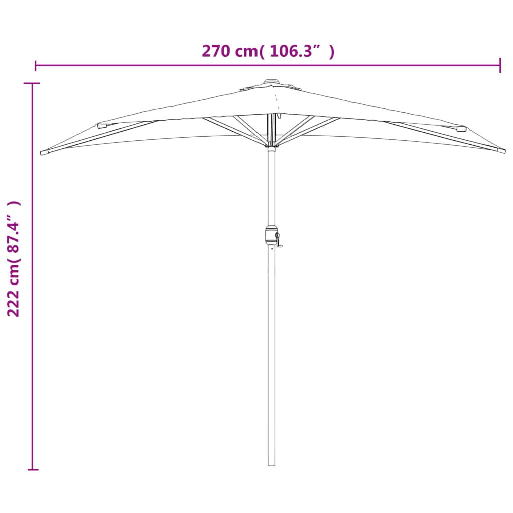vidaXL Umbrelă de balcon tijă aluminiu negru 270x144x222cm semicerc