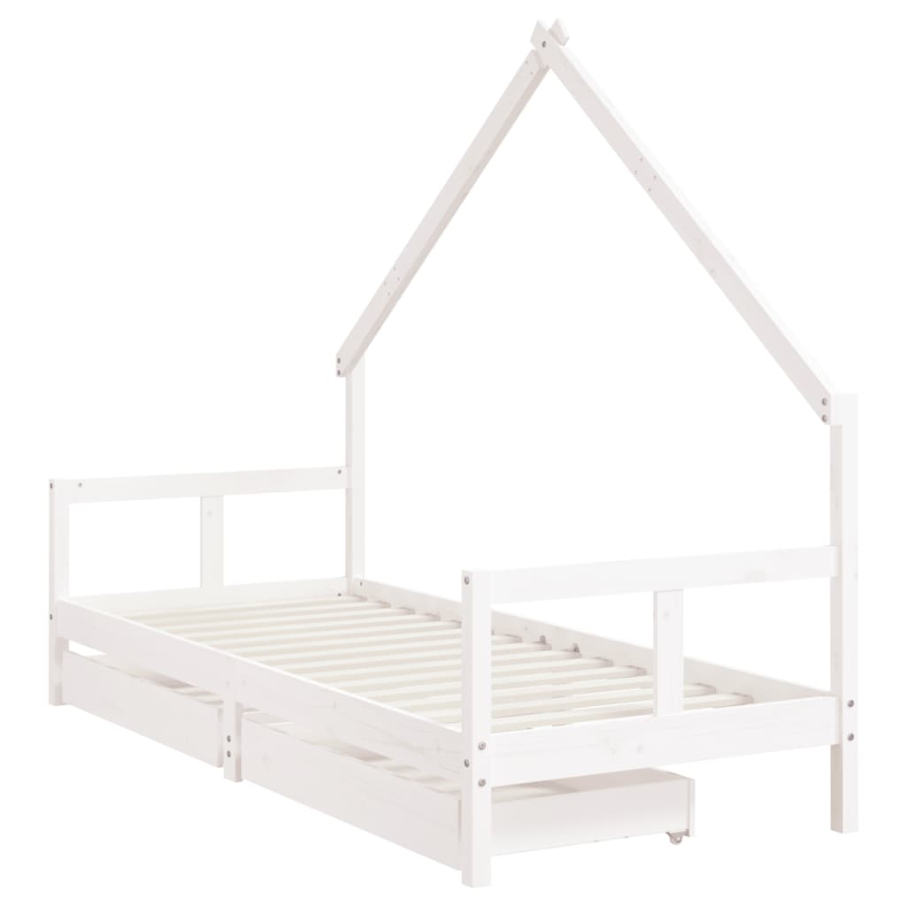 vidaXL Cadru pat copii cu sertare, alb, 80x200 cm, lemn masiv de pin