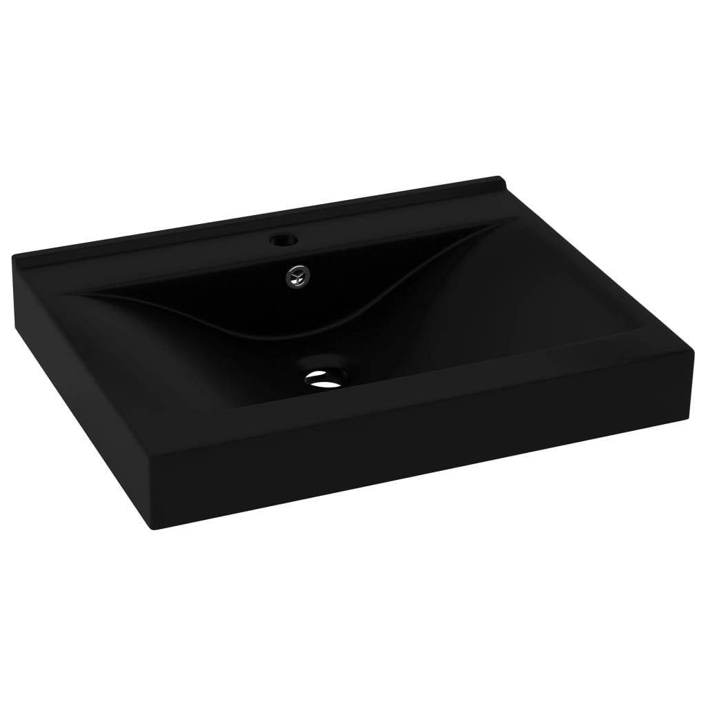 vidaXL Chiuvetă baie lux, orificiu robinet negru mat 60x46 cm ceramică