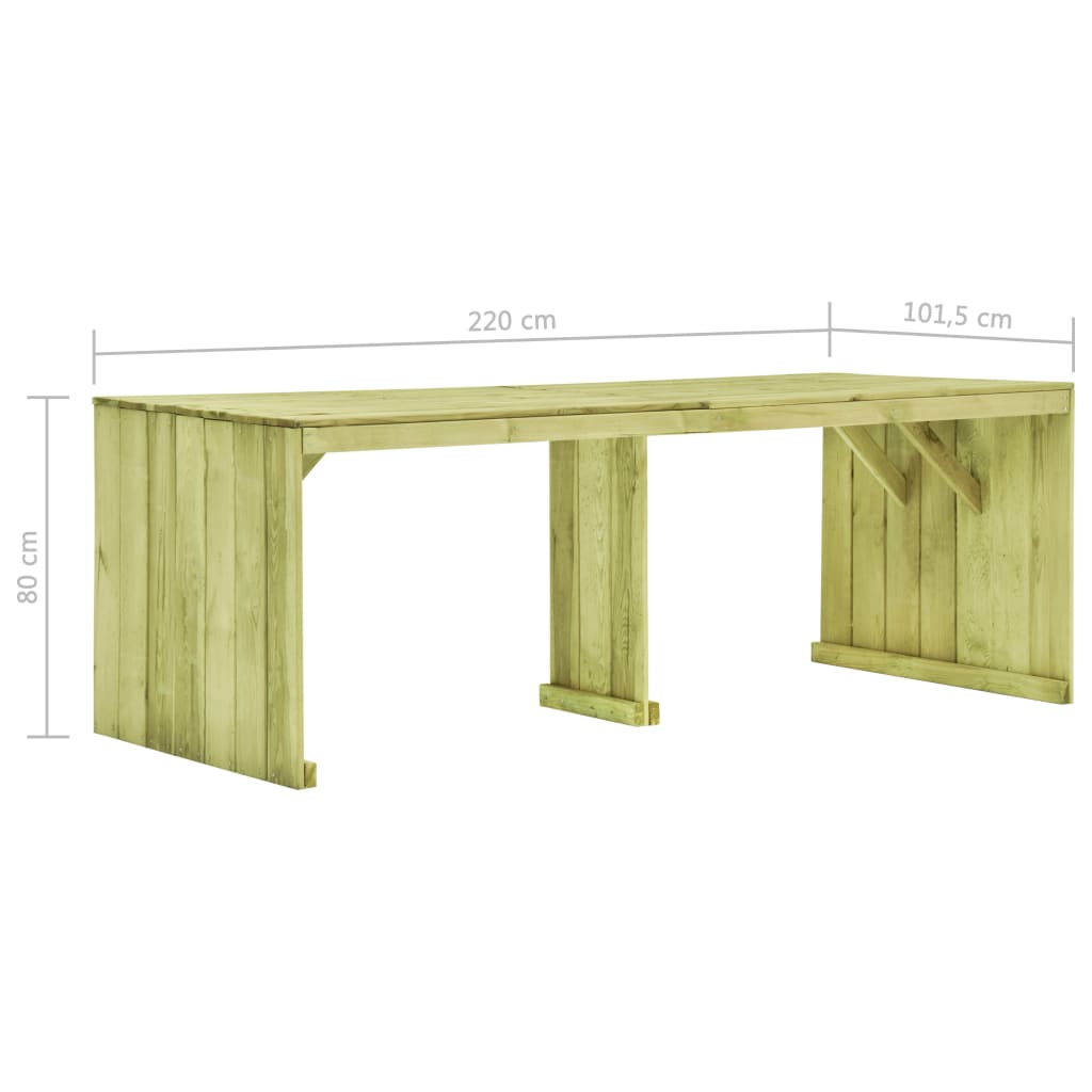 vidaXL Masă de grădină, 220 x 101,5 x 80 cm, lemn de pin tratat