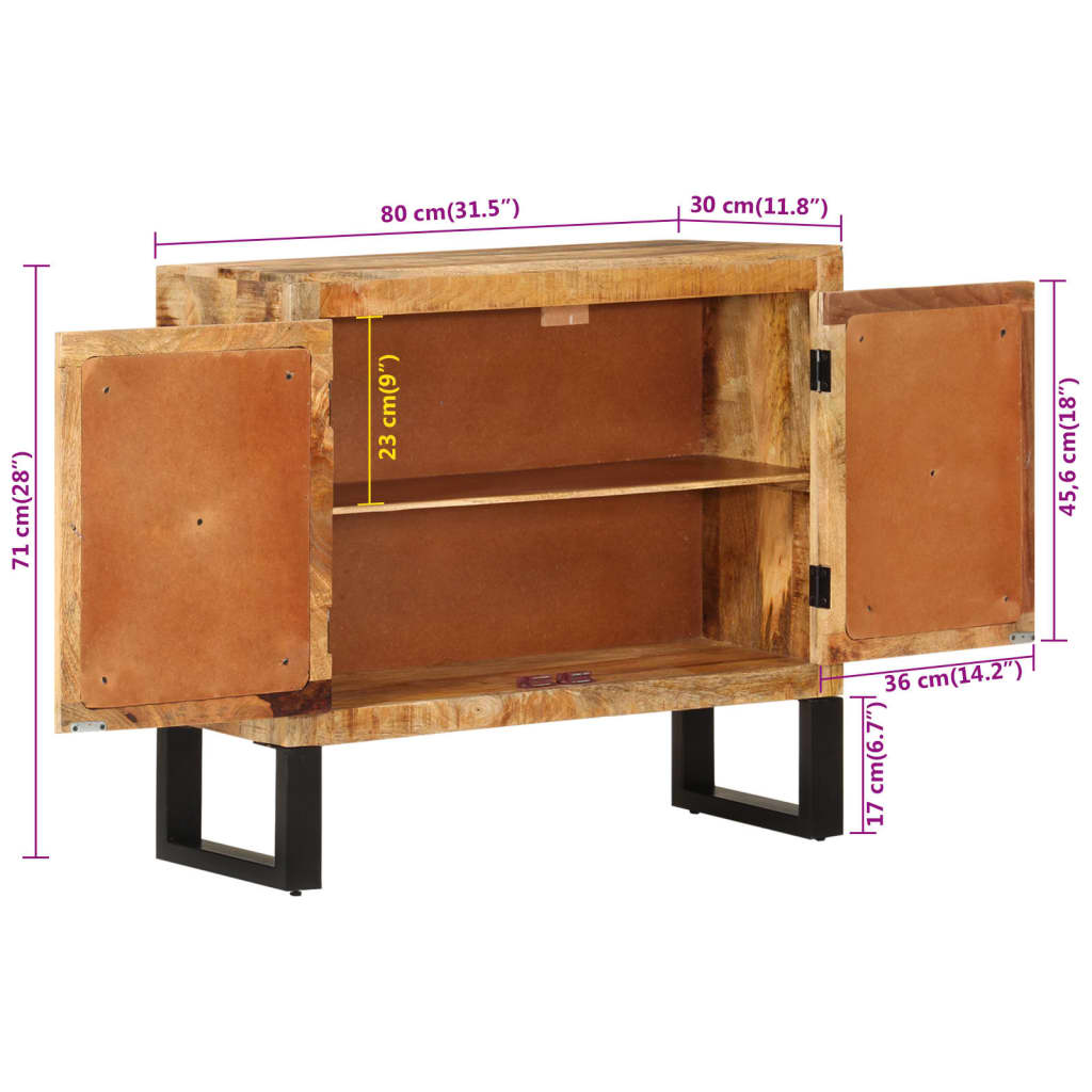 vidaXL Servantă, 80x30x71 cm, lemn masiv de mango brut și metal