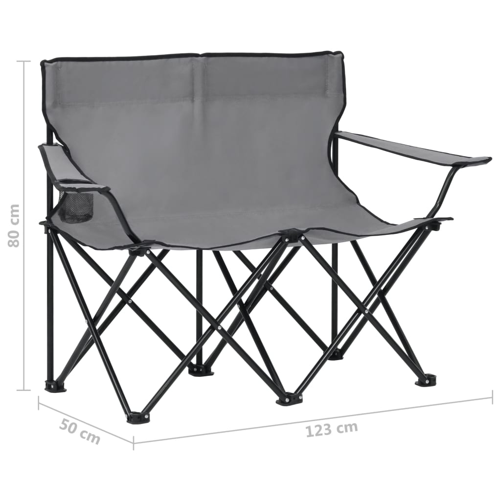 vidaXL Scaun de camping pliabil 2 locuri, gri, oțel și material textil