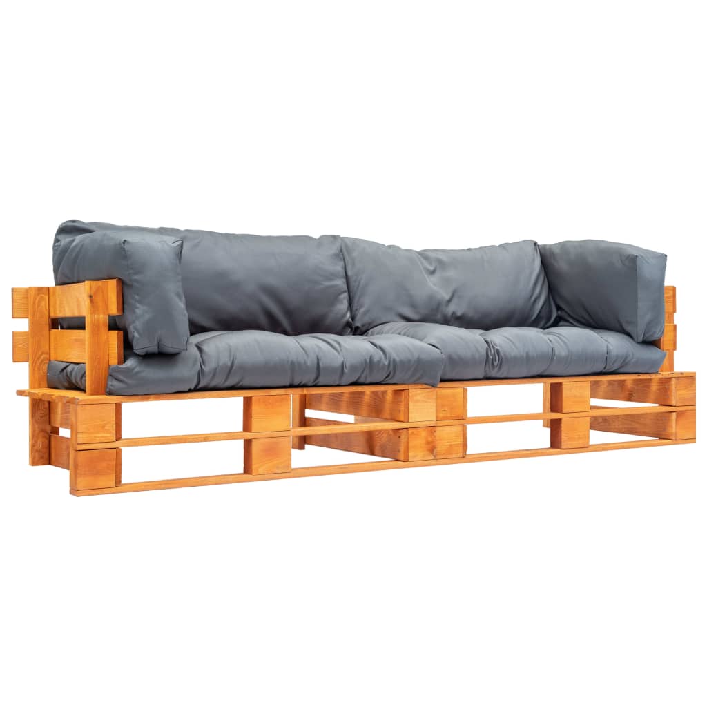 vidaXL Set canapea grădină paleți cu perne gri, 2 piese, lemn de pin