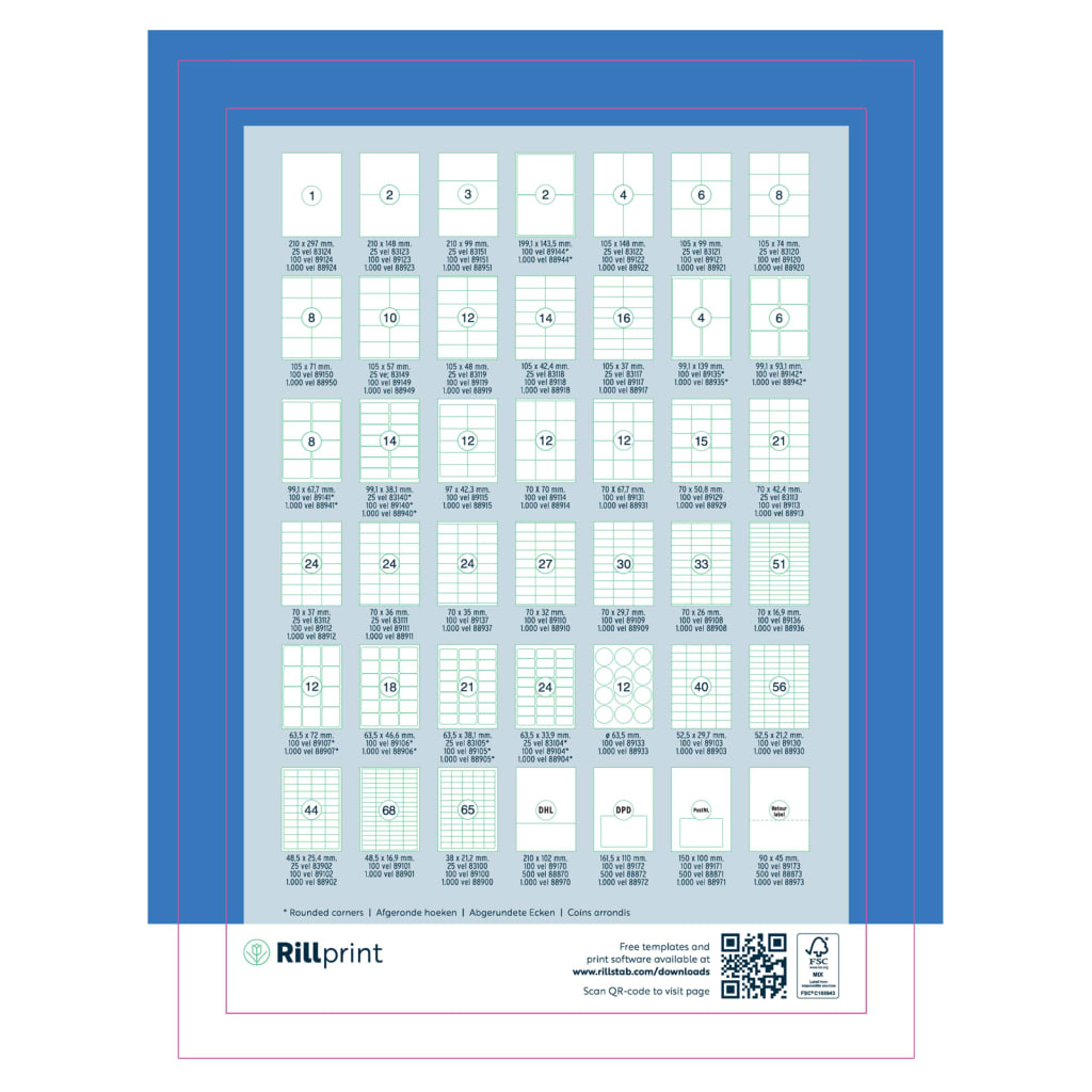 rillprint Etichete autocolante, alb, 105x74 mm, 500 coli