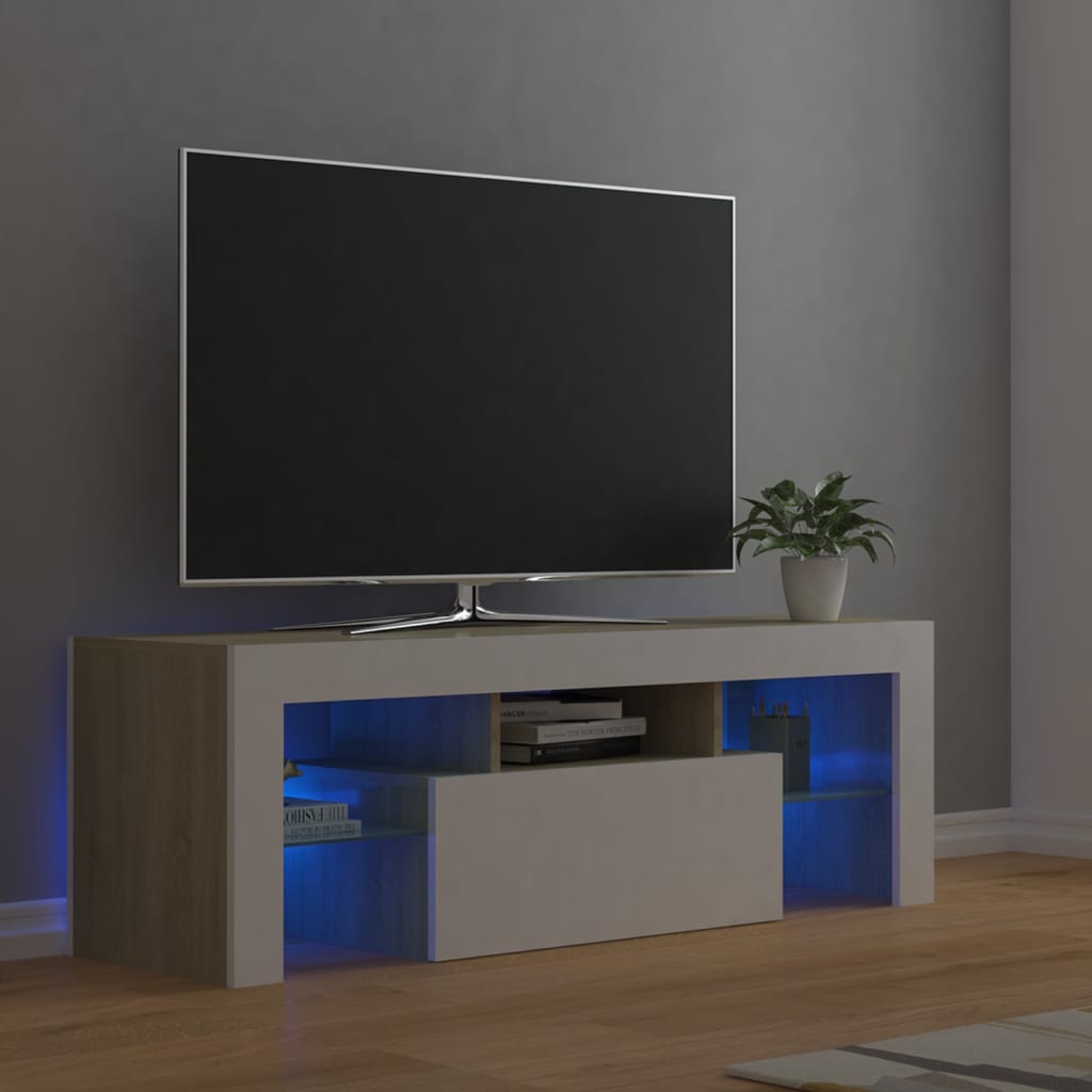 vidaXL Comodă TV cu lumini LED, alb și stejar Sonoma, 120x35x40 cm