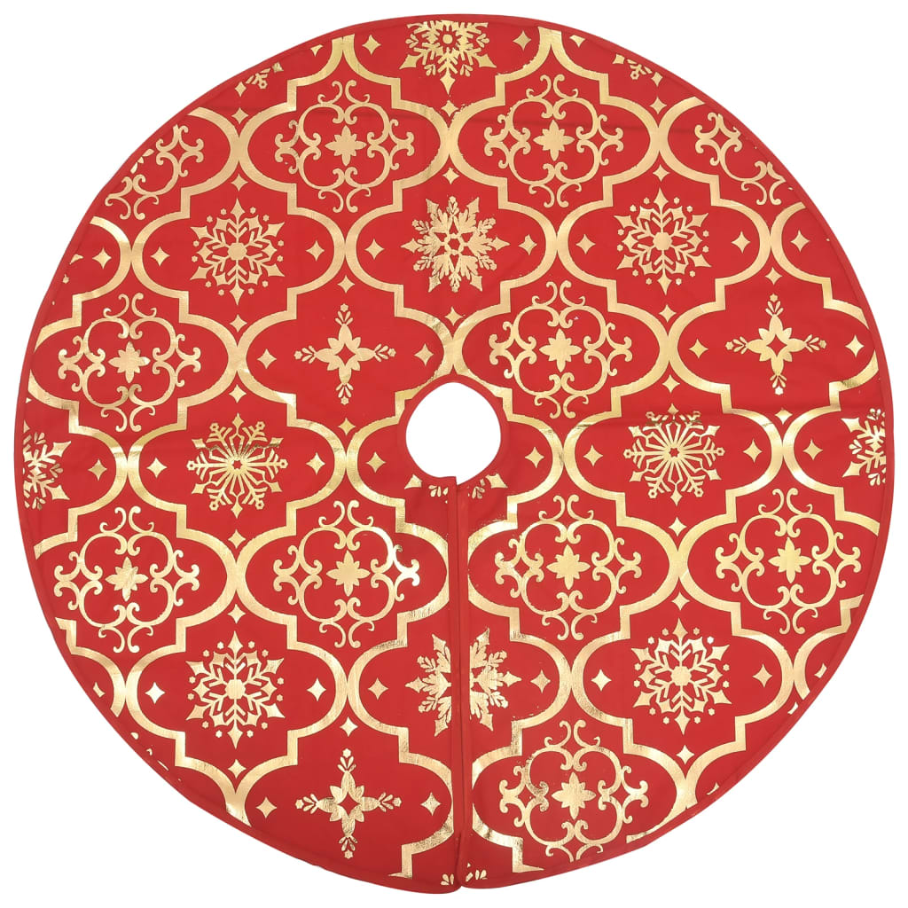 vidaXL Covor fustă de brad Crăciun cu șosetă, roșu, 90 cm, țesătură