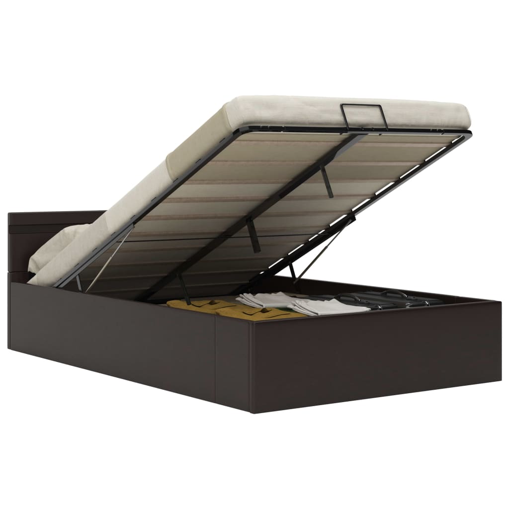 vidaXL Cadru pat hidraulic cu ladă LED gri 120x200 cm piele ecologică