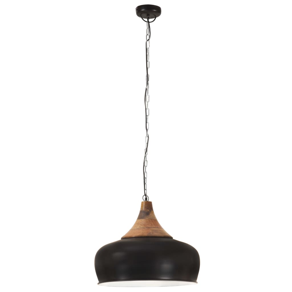 vidaXL Lampă suspendată industrială negru, 45 cm, lemn masiv&fier, E27