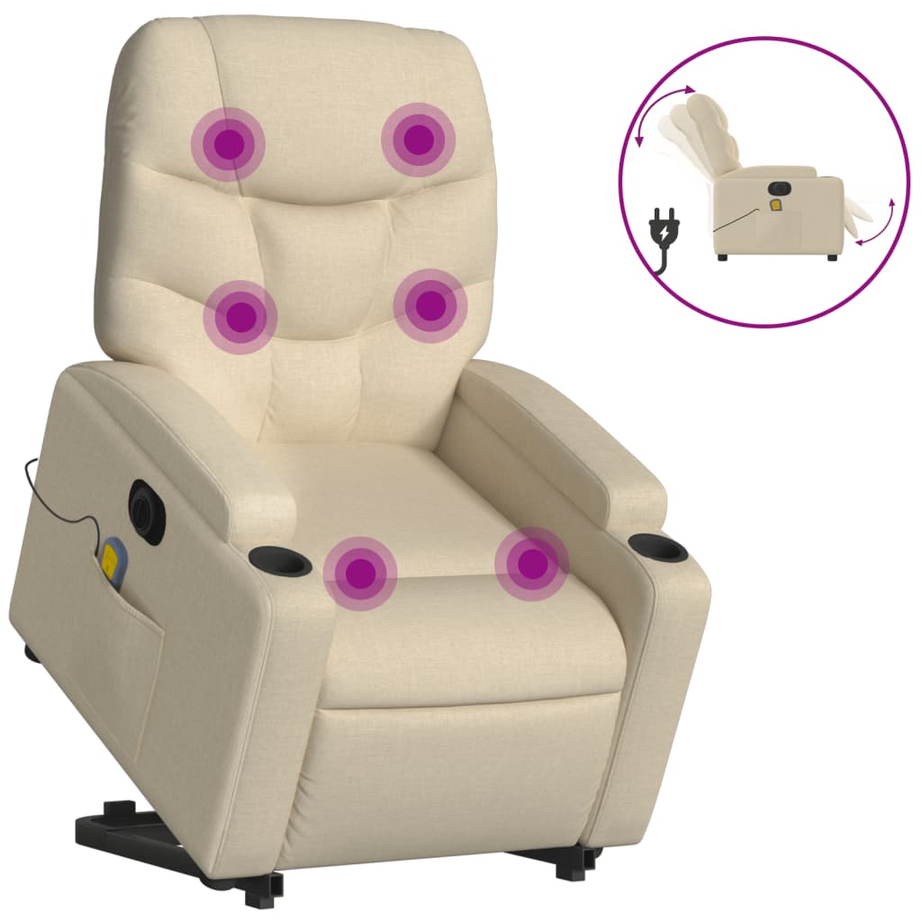 vidaXL Fotoliu electric de masaj rabatabil cu ridicare, crem, textil