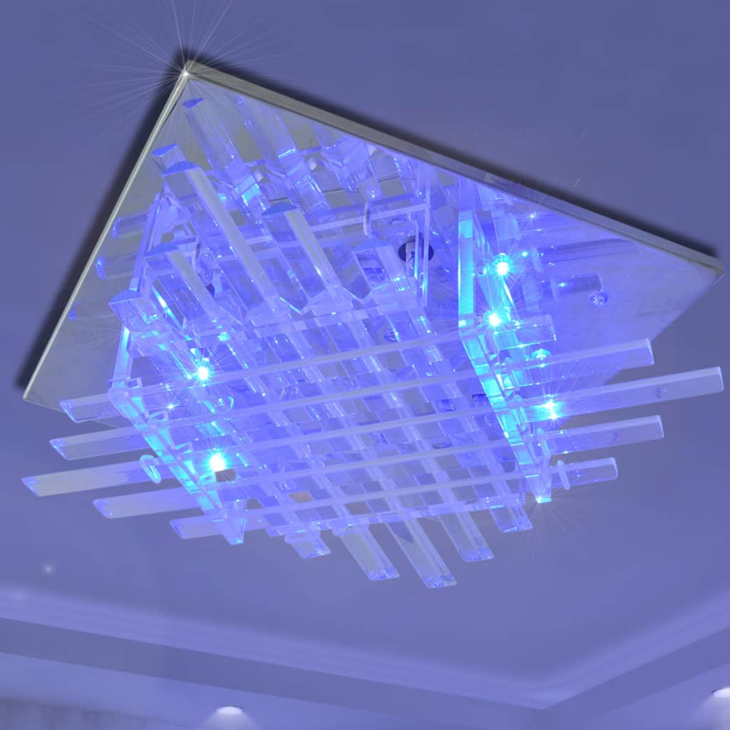 Lampă pătrată de plafon cu RGB LED și benzi de sticlă