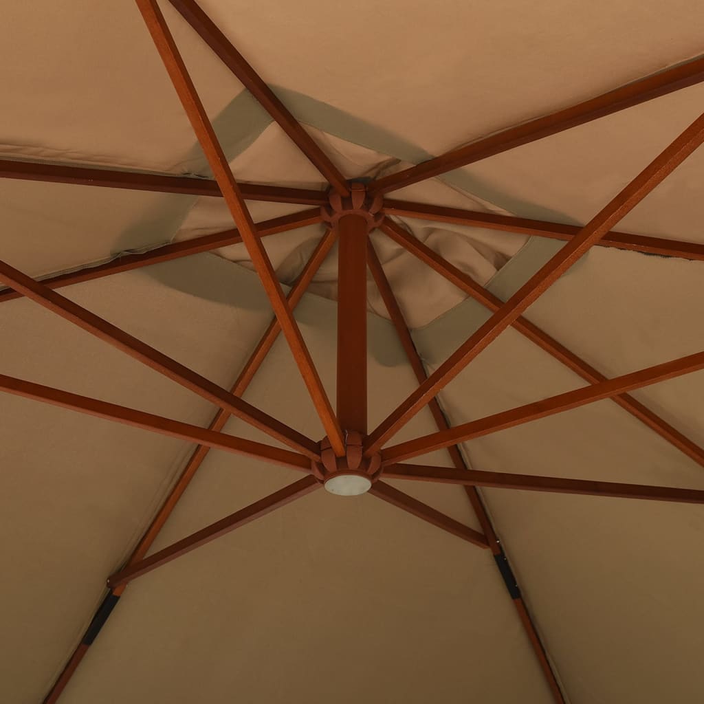 vidaXL Umbrelă suspendată cu stâlp din lemn, gri taupe, 400x300 cm