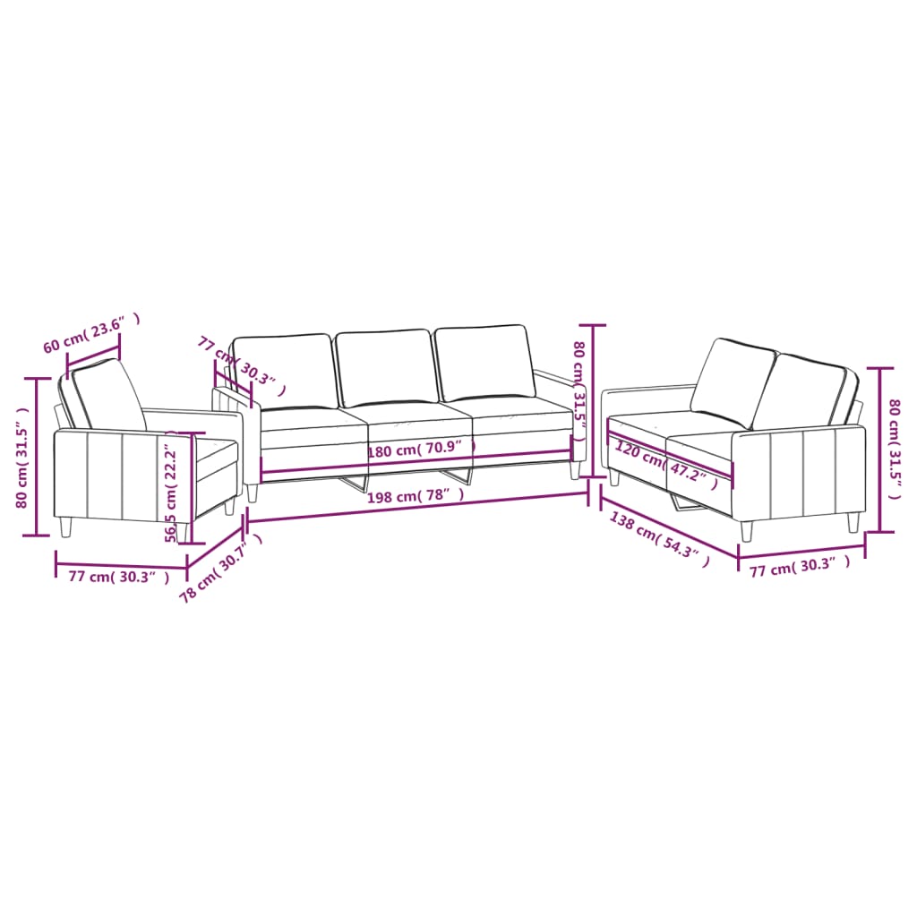 vidaXL Set de canapele cu perne, 3 piese, gri deschis, catifea