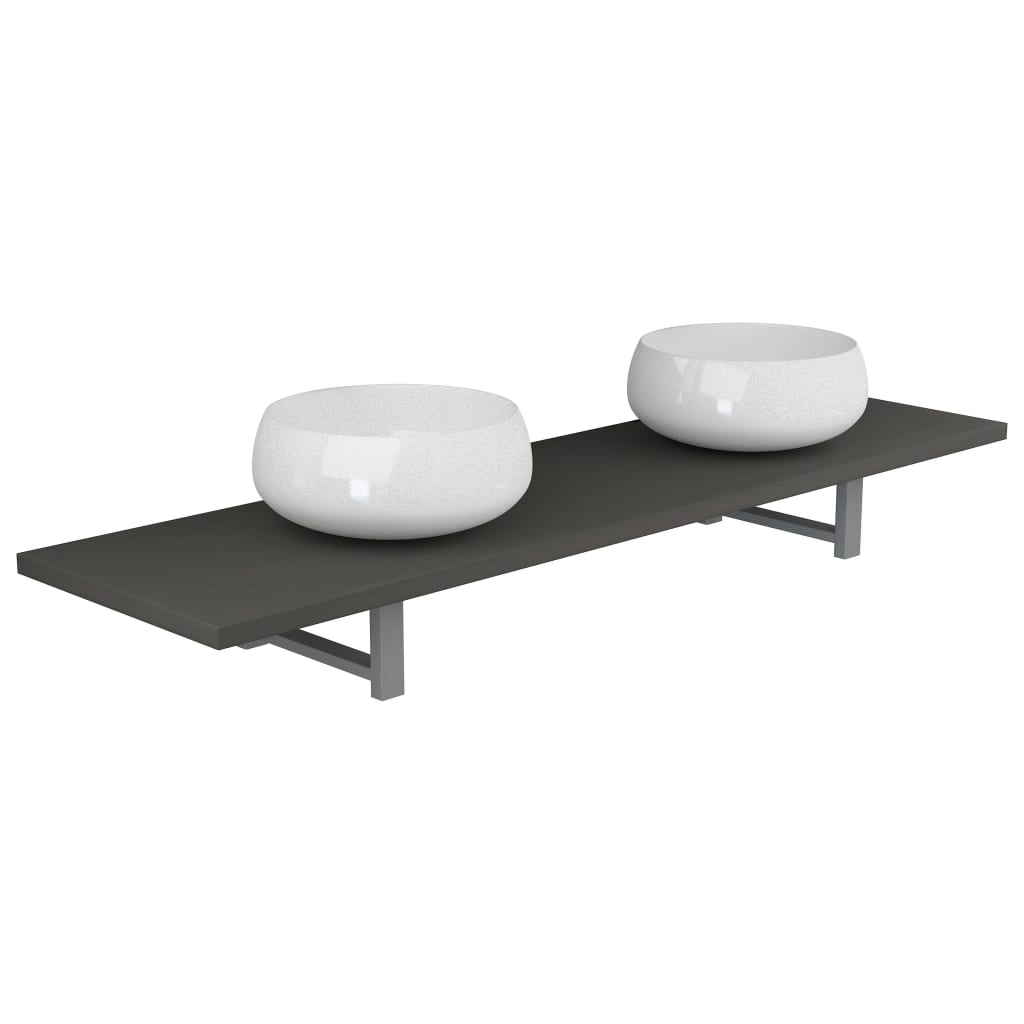 vidaXL Set mobilier de baie din 3 piese, negru, ceramică