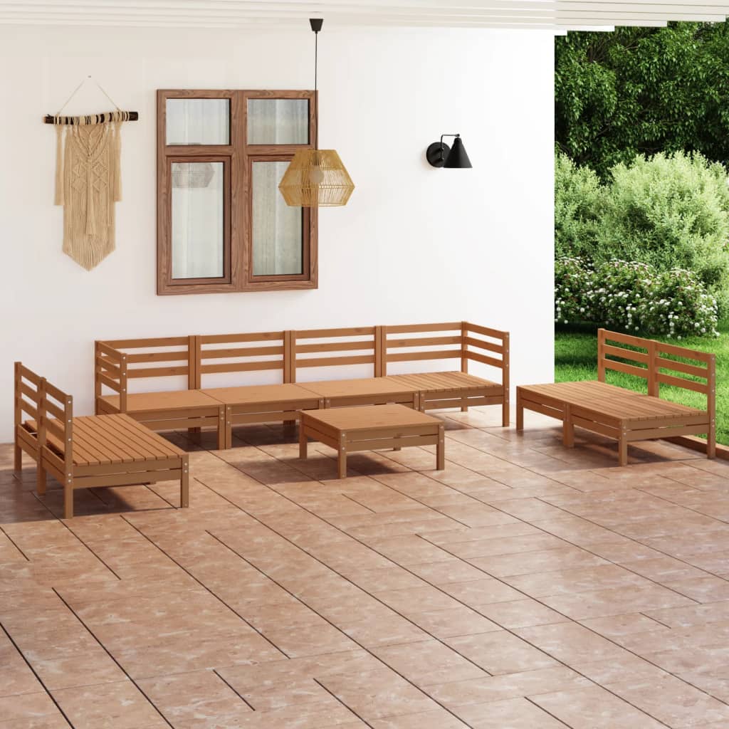 vidaXL Set mobilier de grădină, 9 piese, maro miere, lemn masiv de pin