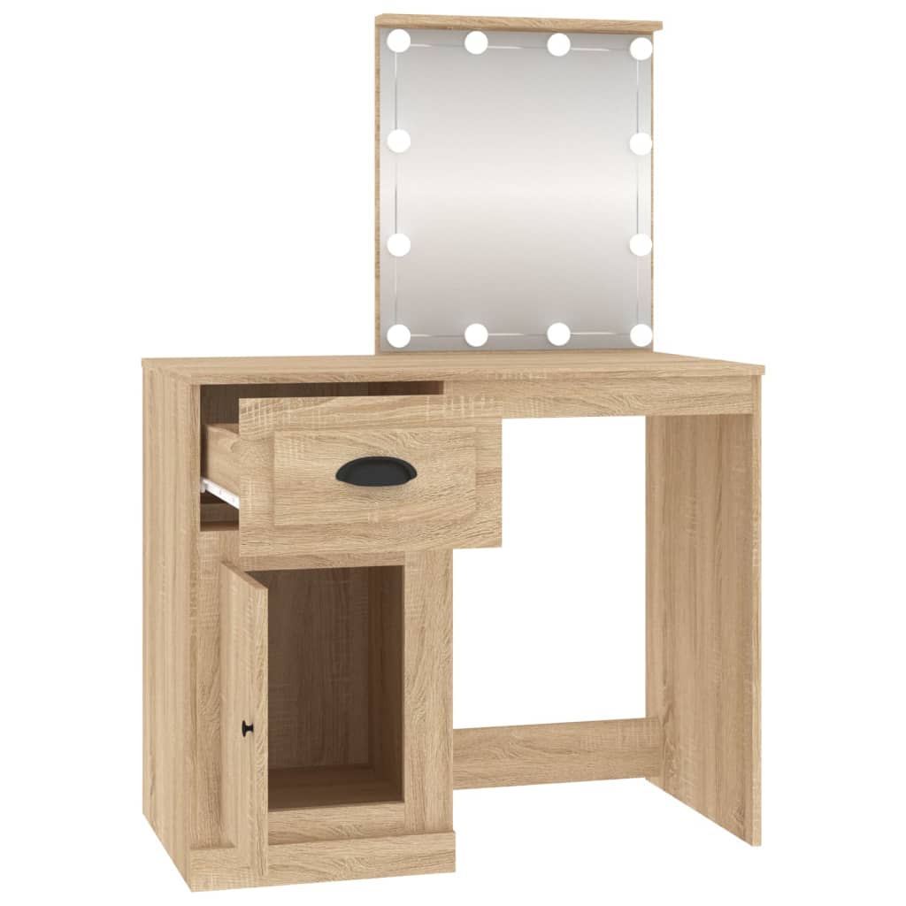 vidaXL Masă toaletă cu LED, stejar sonoma 90x50x132,5 cm lemn compozit