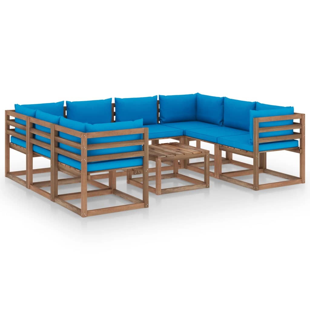 vidaXL Set mobilier de grădină cu perne albastru deschis, 9 piese
