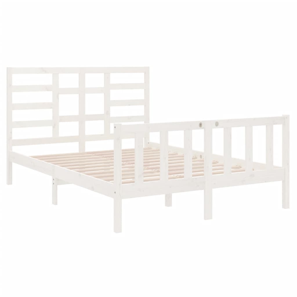vidaXL Cadru pat, alb, 140x190 cm, lemn masiv