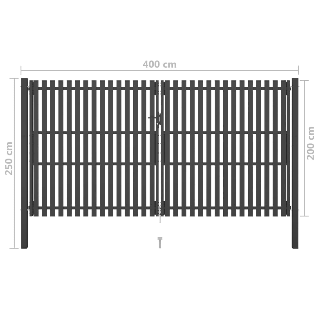 vidaXL Poartă de gard grădină, antracit, 4 x 2,5 m, oțel