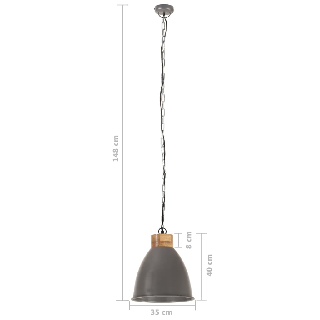 vidaXL Lampă suspendată industrială, gri, 35 cm, lemn masiv&fier, E27