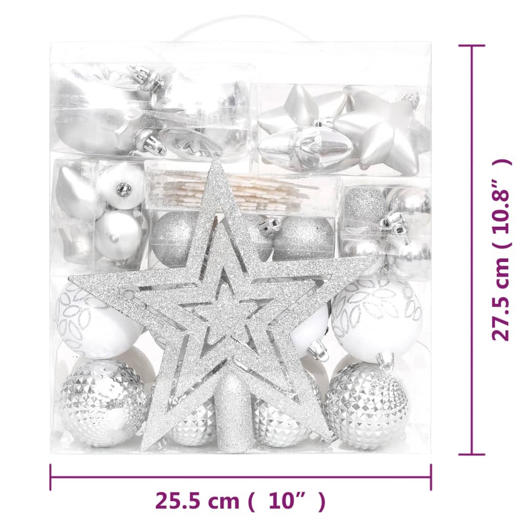 vidaXL Set globuri de Crăciun, 70 piese, argintiu și alb