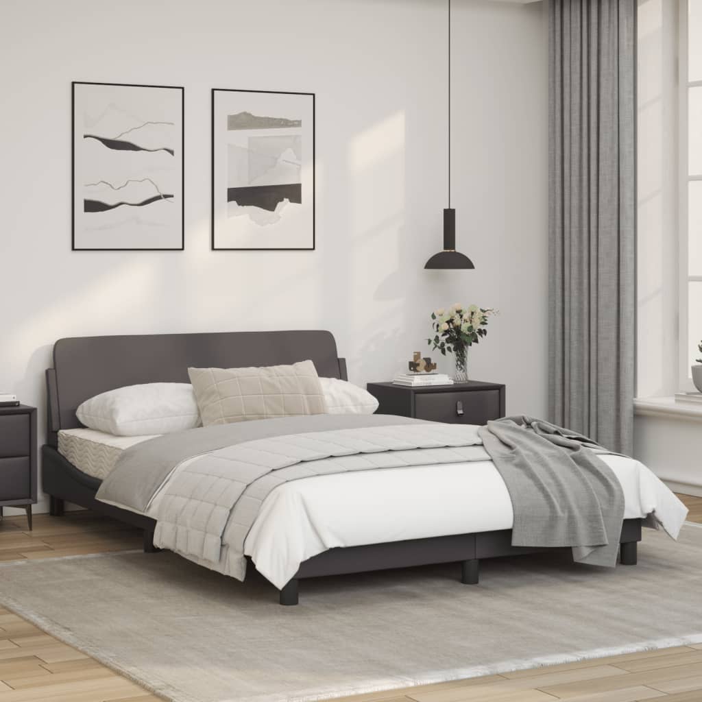 vidaXL Cadru de pat cu tăblie, gri, 140x200 cm, piele ecologică
