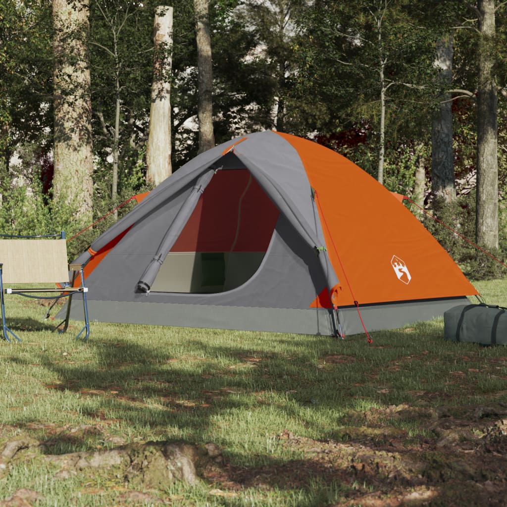 vidaXL Cort de camping pentru 3 persoane, gri/portocaliu, impermeabil