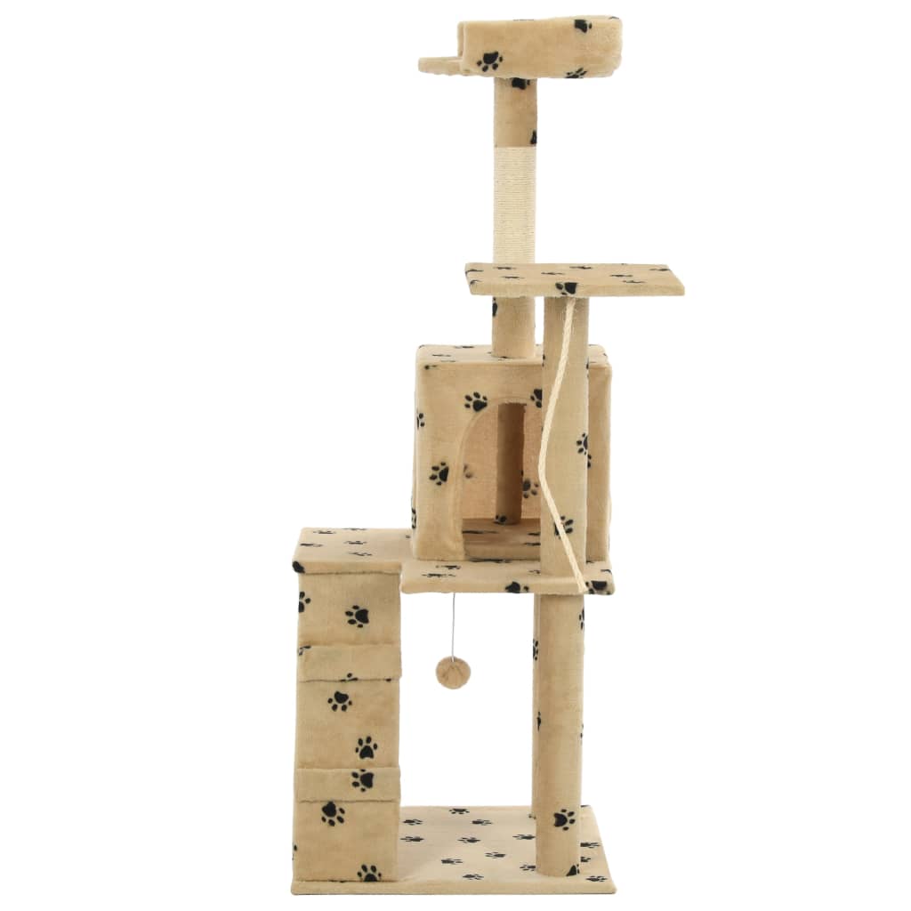 vidaXL Ansamblu pisici, stâlpi funie sisal,120 cm bej, imprimeu lăbuțe