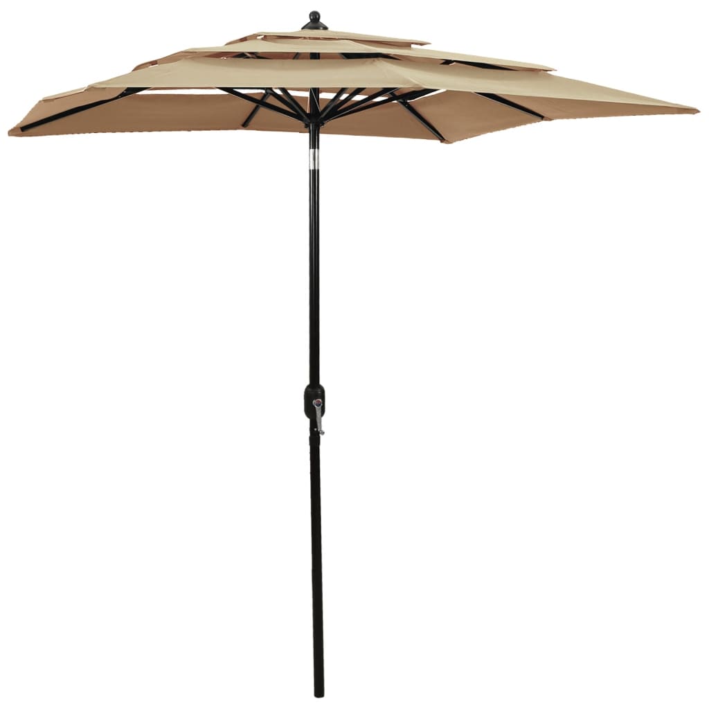 vidaXL Umbrelă de soare 3 niveluri, stâlp de aluminiu, gri taupe 2x2 m