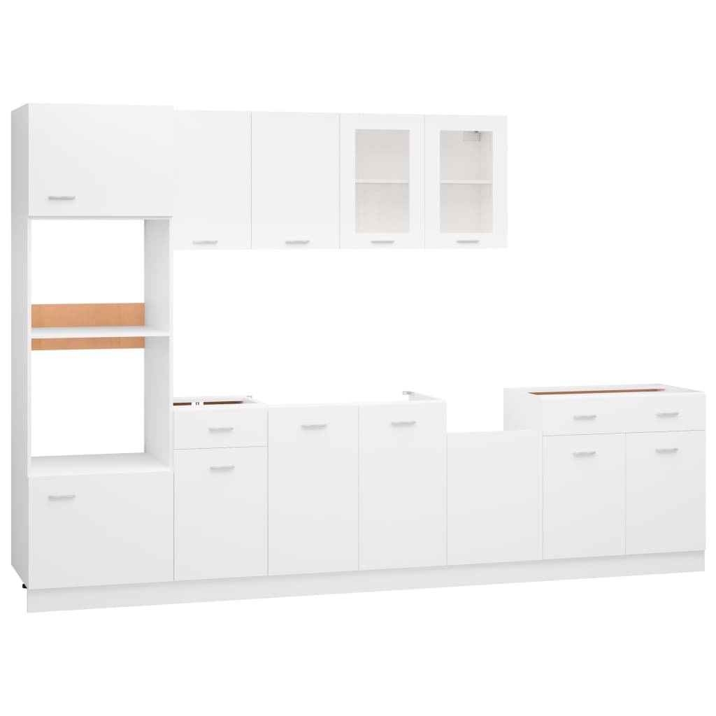 vidaXL Set dulapuri de bucătărie, 7 piese, alb, lemn prelucrat
