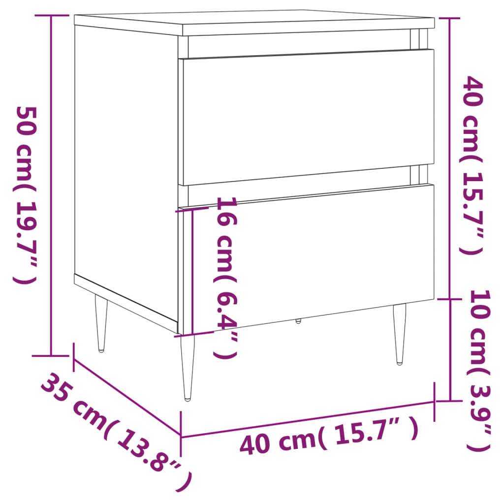 vidaXL Noptiere, 2 buc., alb extralucios, 40x35x50 cm, lemn compozit
