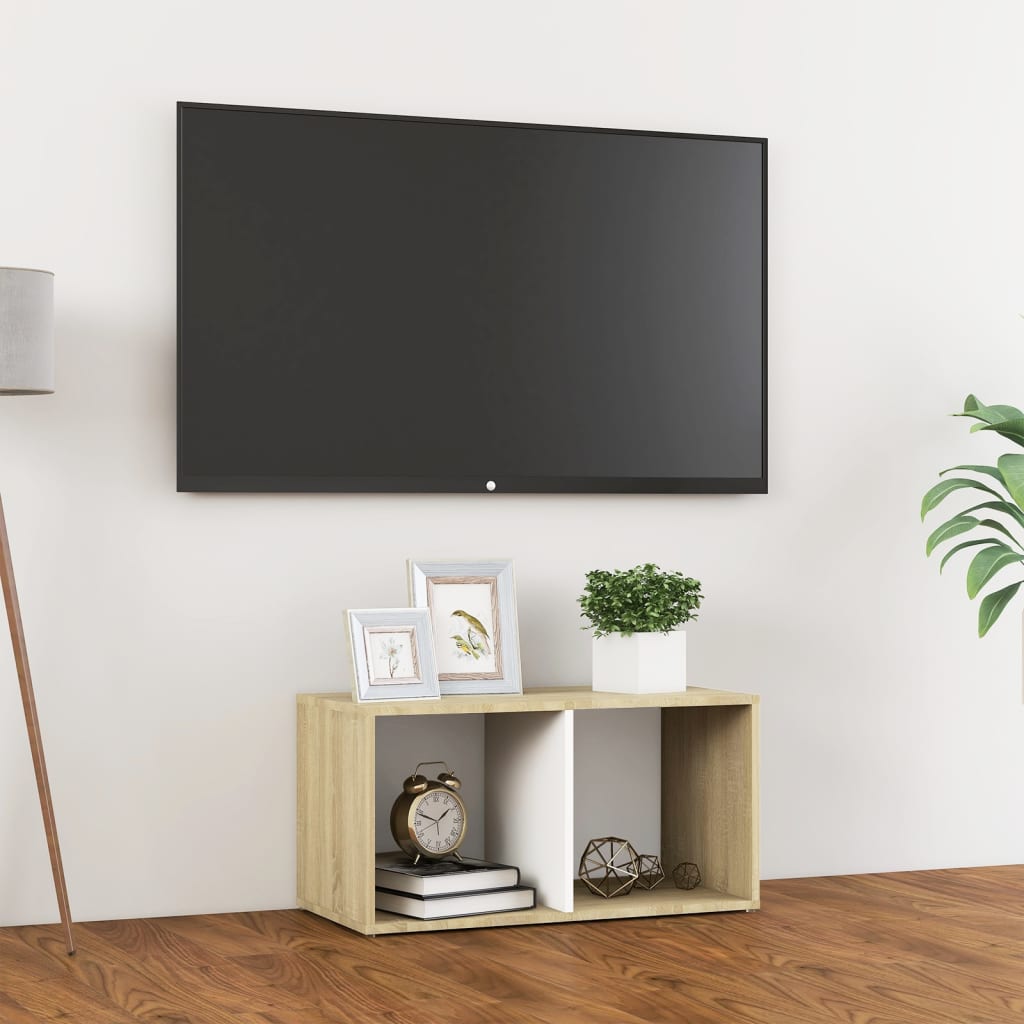 vidaXL Comodă TV, alb și stejar sonoma, 72x35x36,5 cm, PAL
