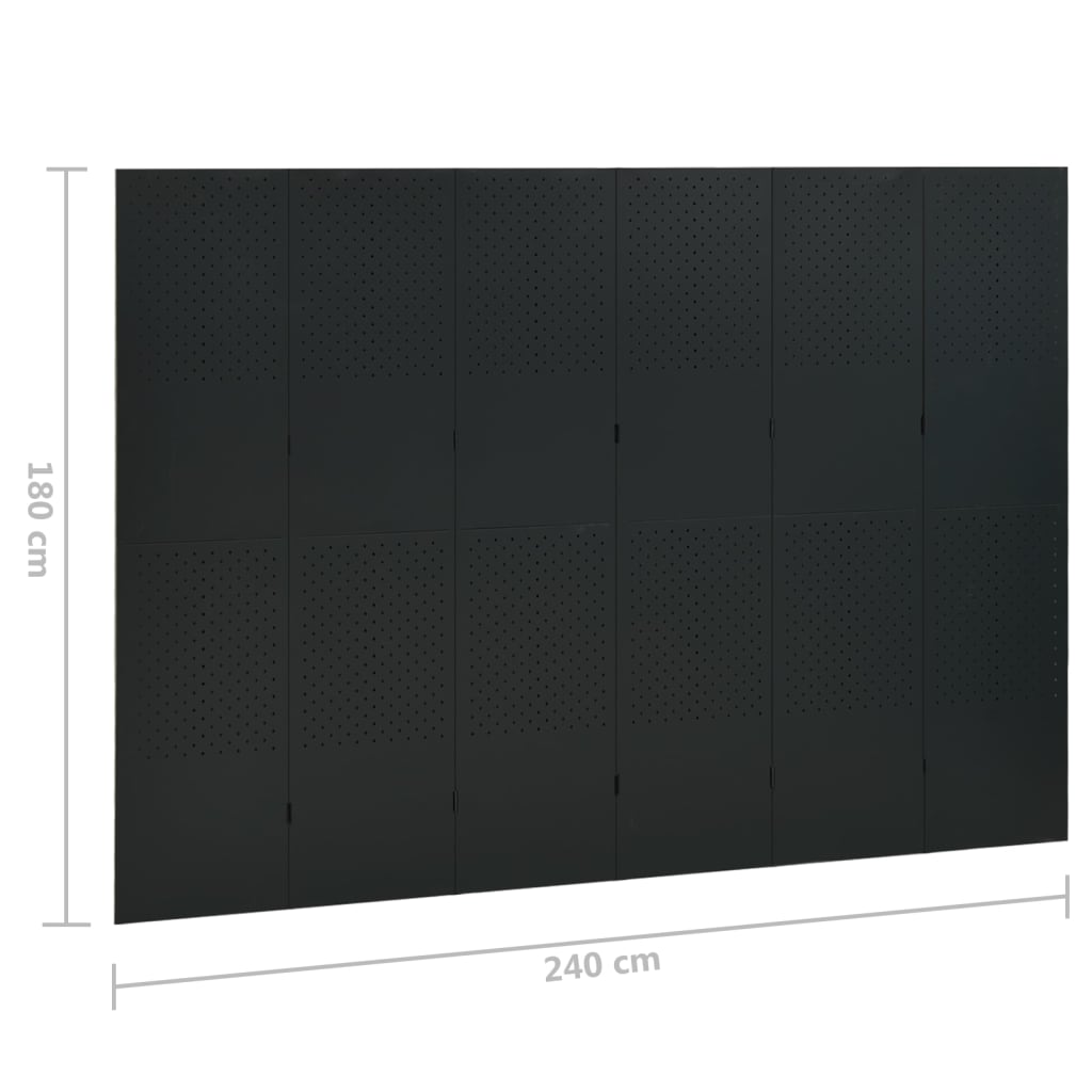 vidaXL Paravane de cameră cu 6 panouri,2 buc., negru, 240x180 cm, oțel