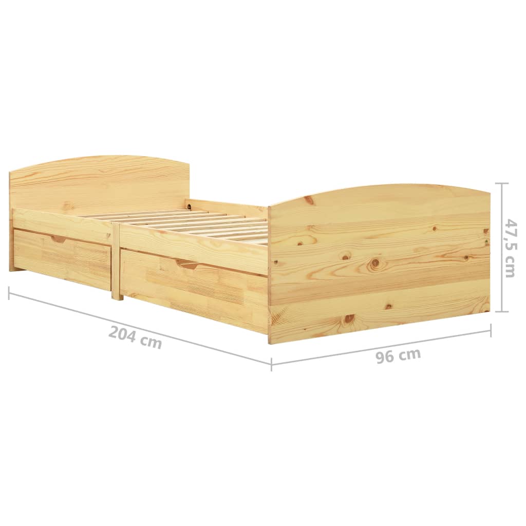 vidaXL Cadru de pat cu 2 sertare, 90 x 200 cm, lemn masiv de pin