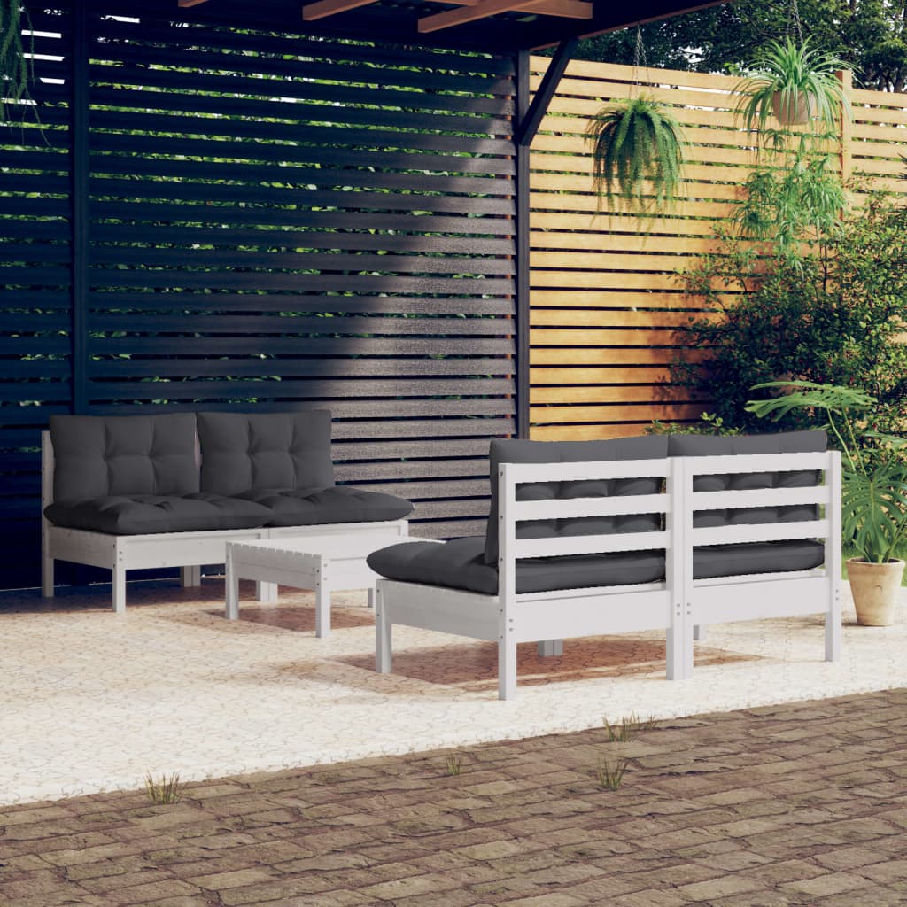 vidaXL Set mobilier de grădină cu perne antracit, 5 piese, lemn pin