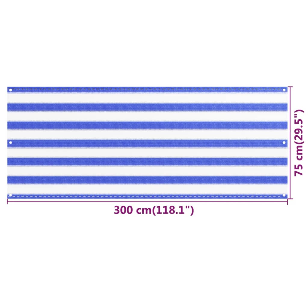 vidaXL Paravan de balcon, albastru și alb, 75x300 cm, HDPE