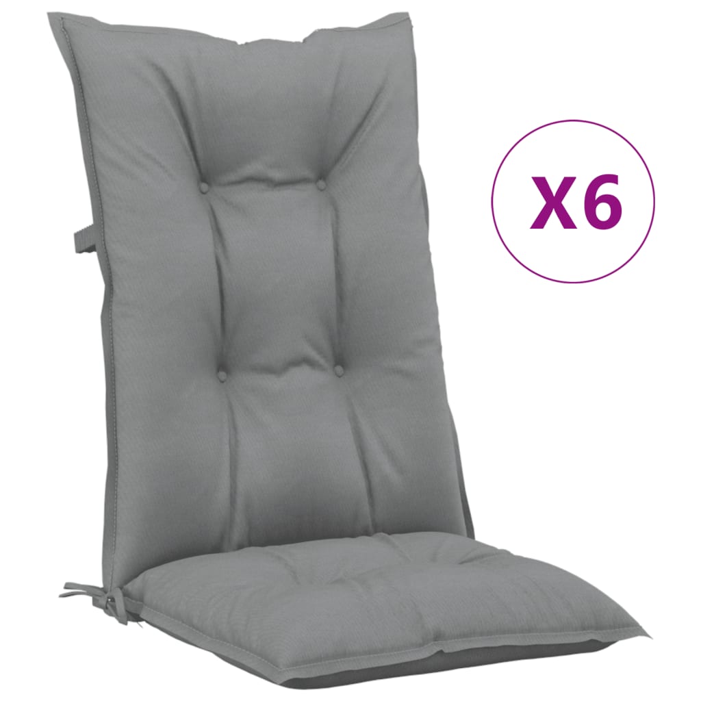 vidaXL Perne scaun cu spătar înalt, 6 buc., gri, 120x50x7 cm, textil