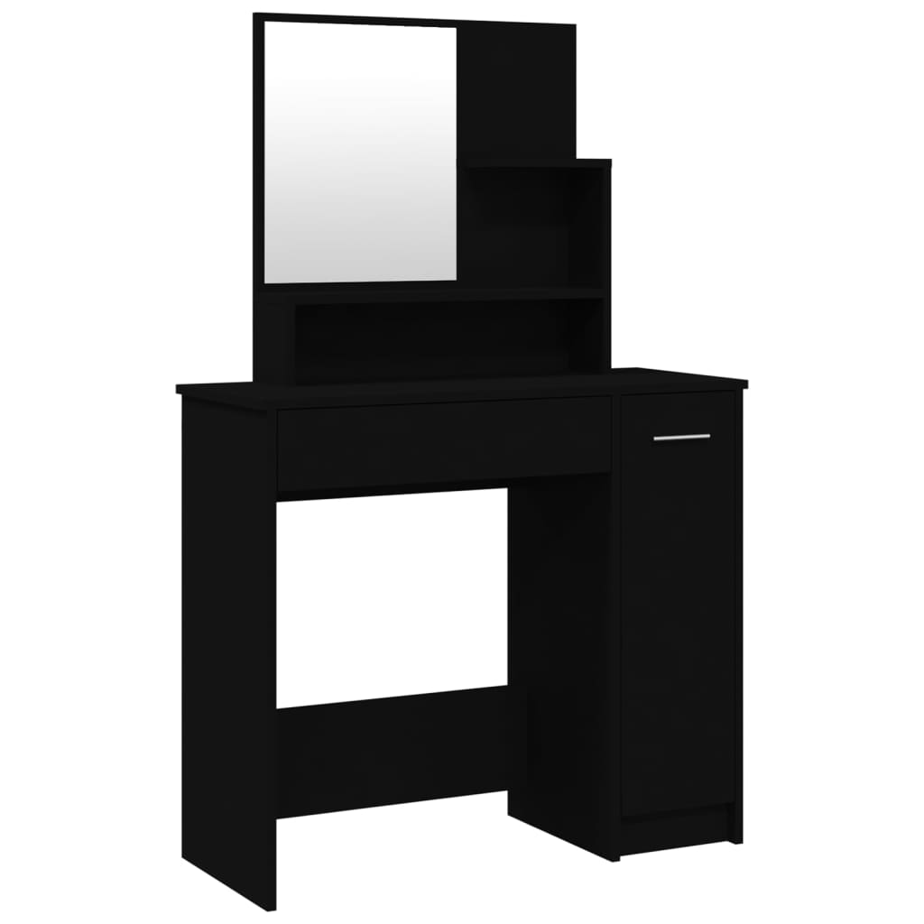 vidaXL Masă de toaletă cu oglindă, negru, 86,5x35x136 cm
