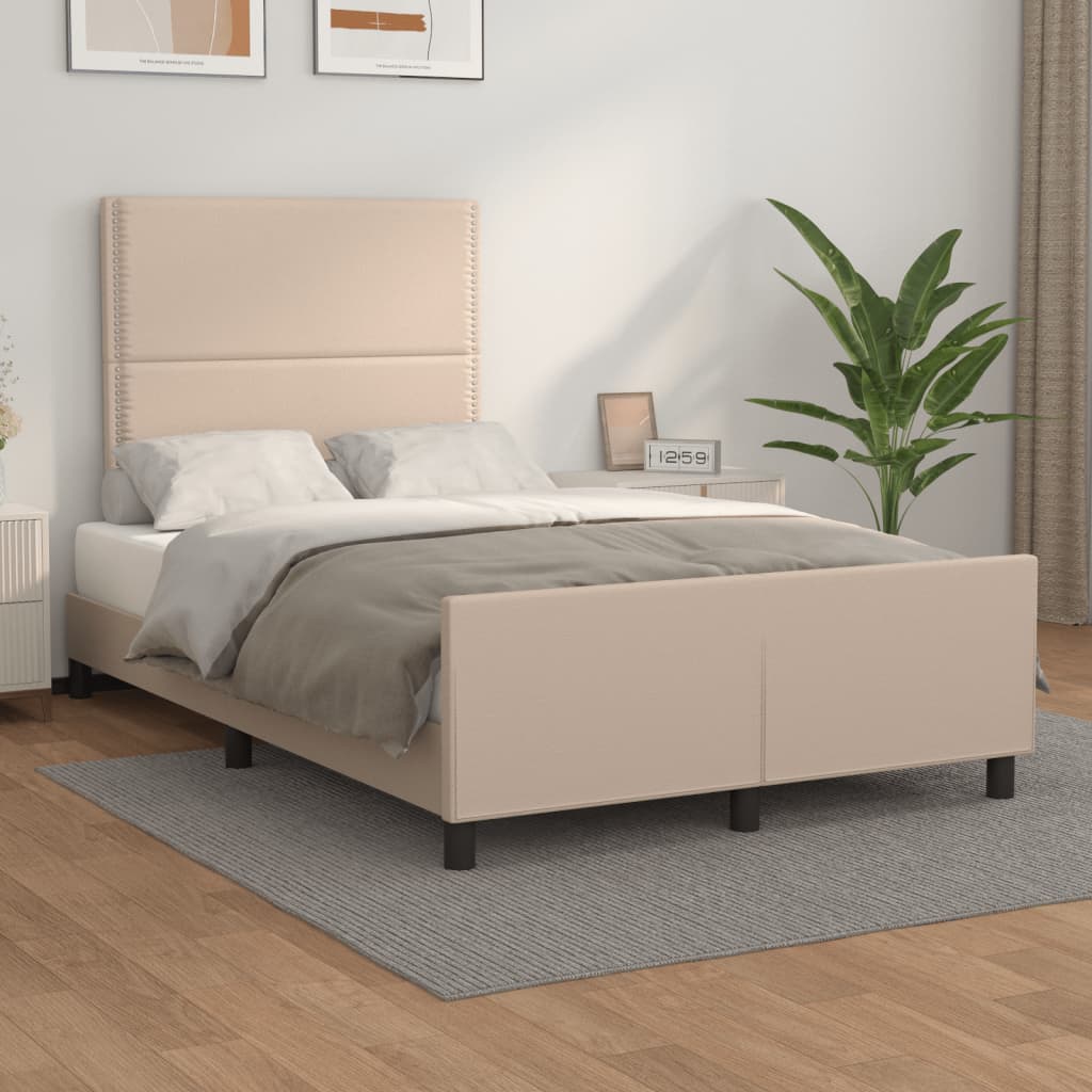 vidaXL Cadru de pat cu tăblie, cappuccino, 120x200 cm, piele ecologică
