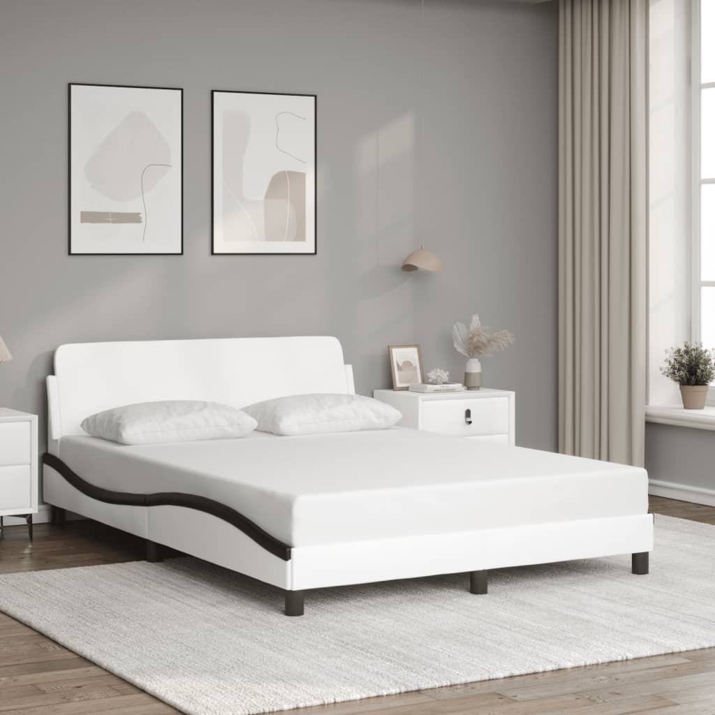 vidaXL Cadru de pat cu tăblie, alb și negru,140x190cm, piele ecologică