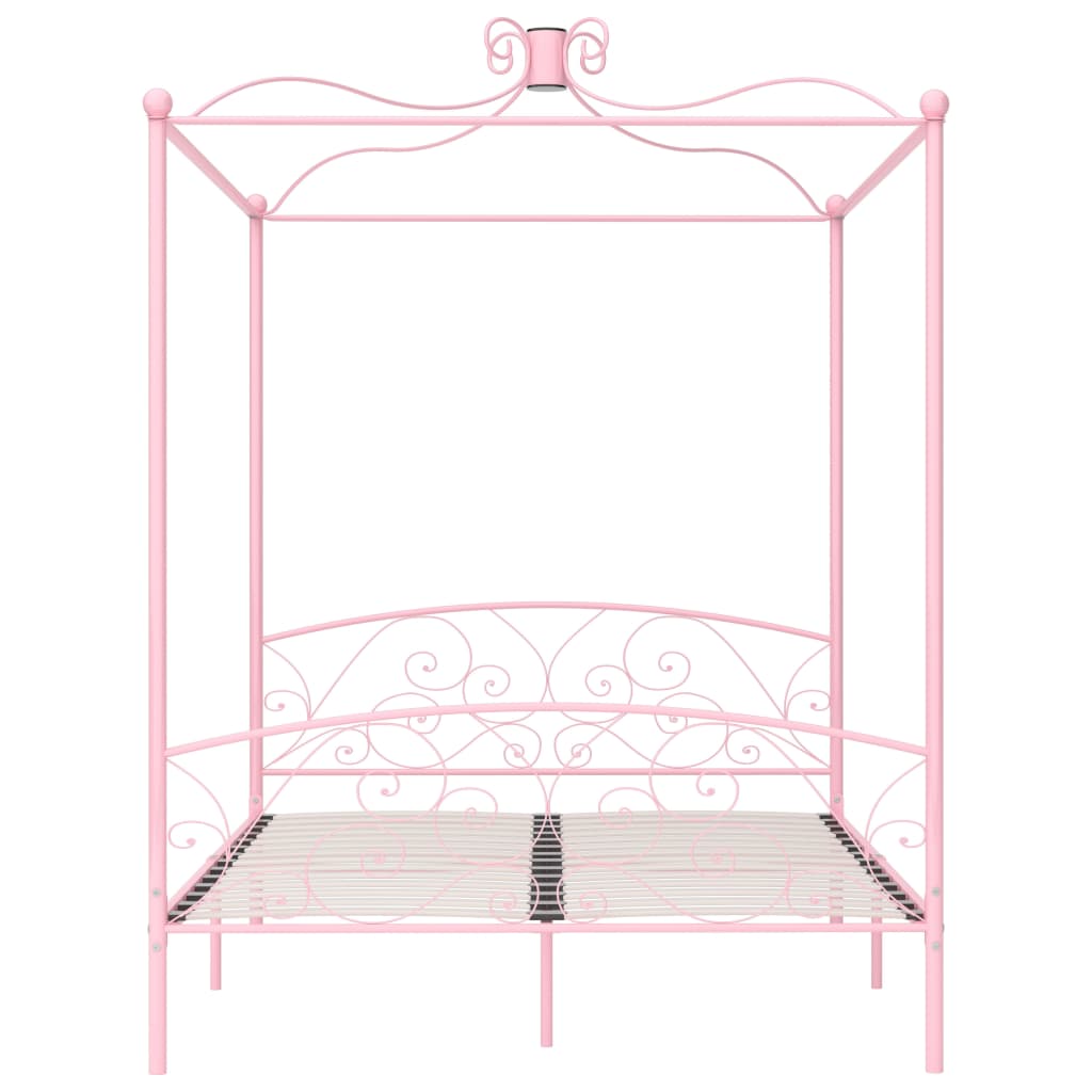 vidaXL Cadru de pat cu baldachin, roz, 160 x 200 cm, metal