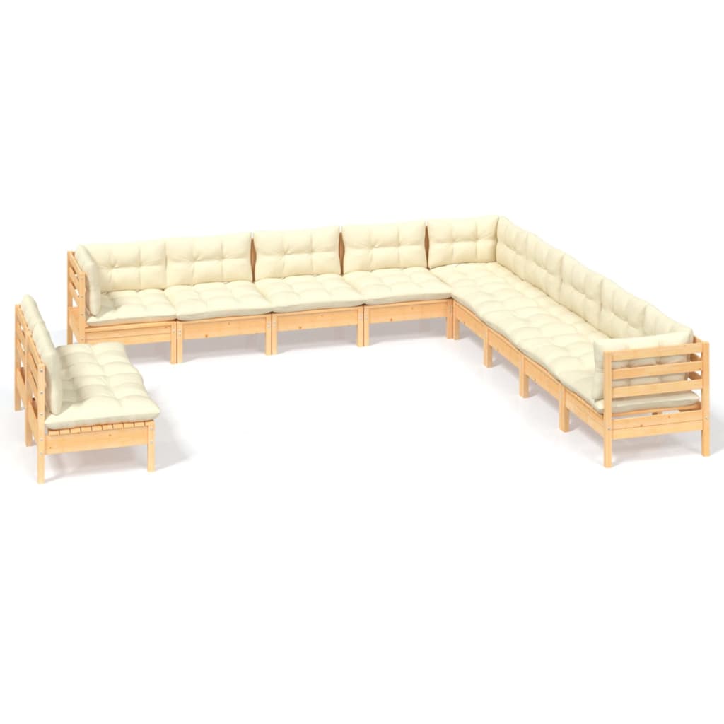 vidaXL Set mobilier grădină cu perne crem, 11 piese, lemn masiv de pin