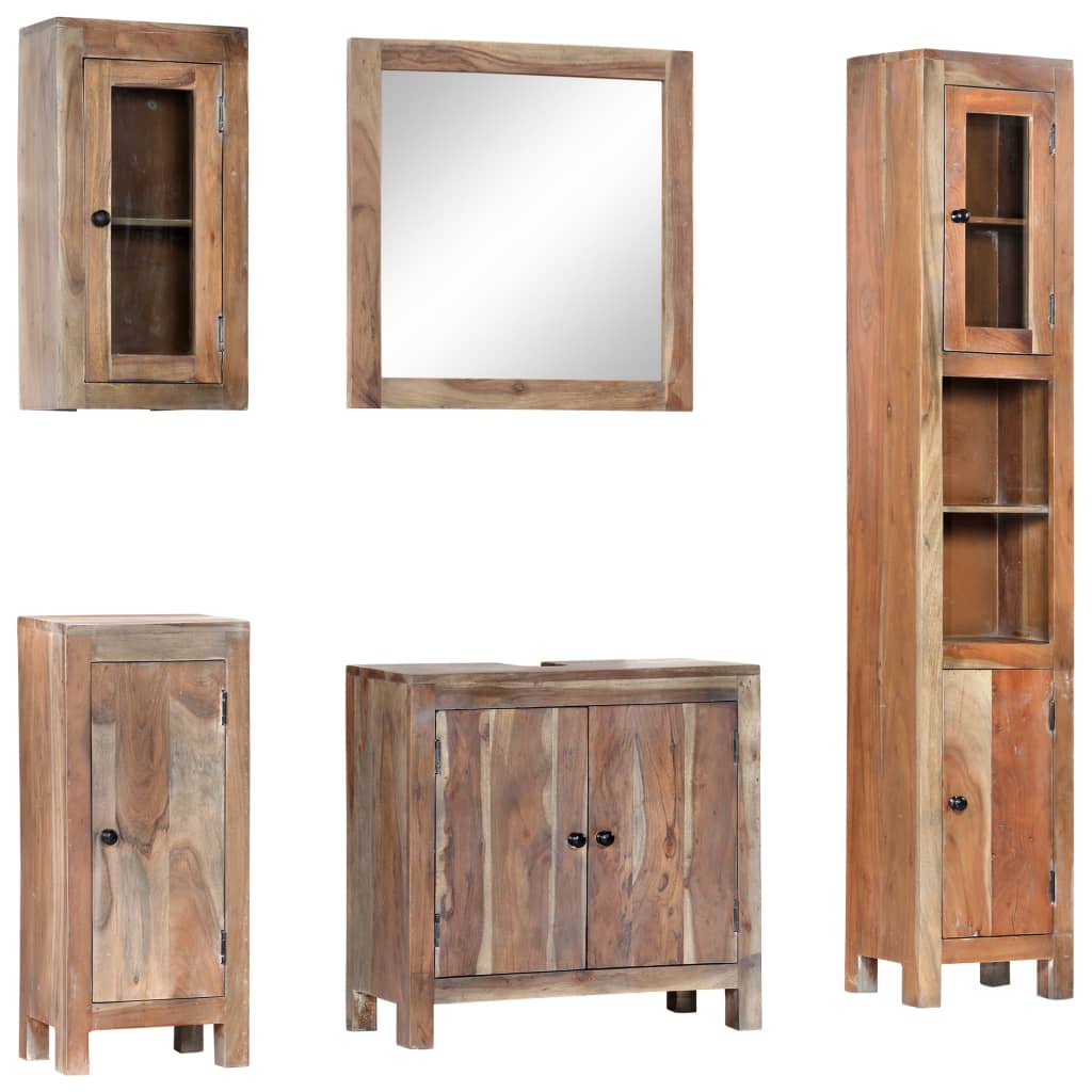vidaXL Set mobilier de baie, 5 piese, lemn masiv de acacia