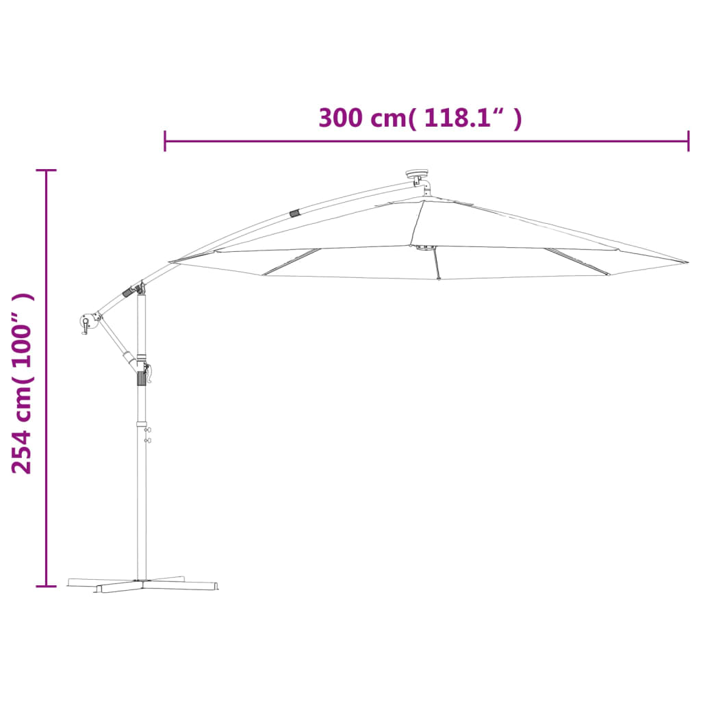 vidaXL Umbrelă suspendată cu LED și stâlp de oțel, gri taupe, 300 cm